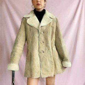 Vintage cream suede faux fur lined coat.